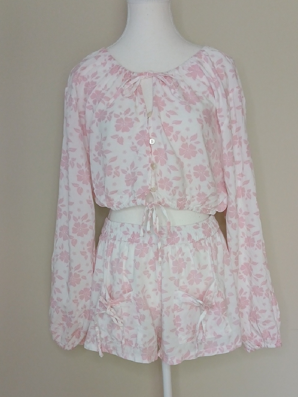 Salty Lemon Two Piece Floral Set Semi Sheer Size Medium